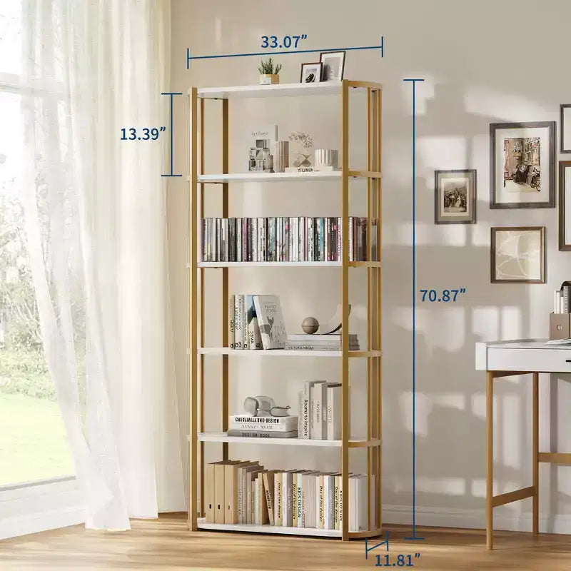 Bibliothèque haute GUSTOWAVE de 180 cm, étagère industrielle à 6 niveaux avec cadre métallique robuste, étagères de rangement de style ferme
