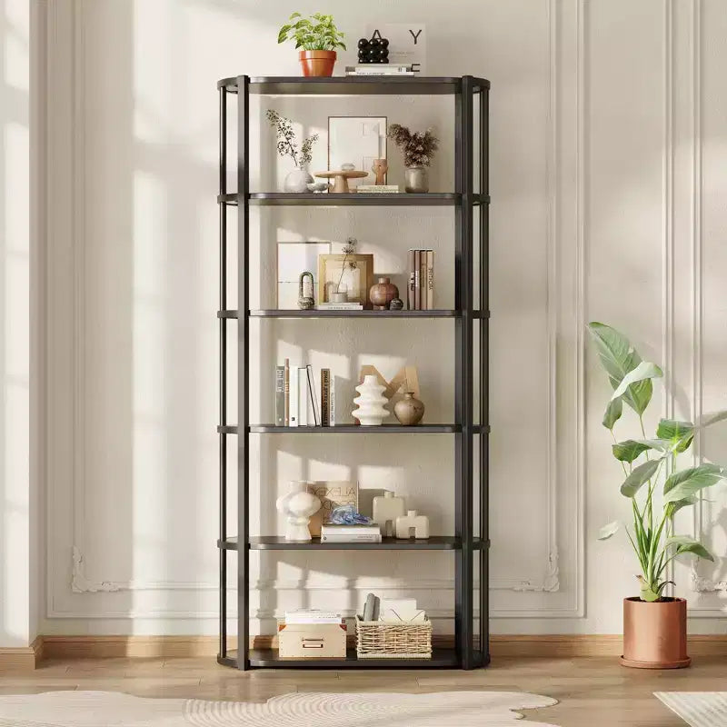Bibliothèque haute GUSTOWAVE de 180 cm, étagère industrielle à 6 niveaux avec cadre métallique robuste, étagères de rangement de style ferme