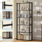 Bibliothèque haute GUSTOWAVE de 180 cm, étagère industrielle à 6 niveaux avec cadre métallique robuste, étagères de rangement de style ferme