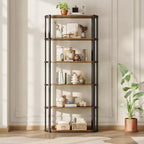 Bibliothèque haute GUSTOWAVE de 180 cm, étagère industrielle à 6 niveaux avec cadre métallique robuste, étagères de rangement de style ferme