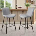 MAYEERTY Gray 2-Pack Faux Leather Counter Bar Stools, Modern Design for Kitchen Islands & Dining Rooms