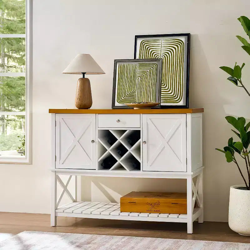 Buffet moderne GDFStudio Forster 47,5 en bois avec porte-bouteilles et tiroirs