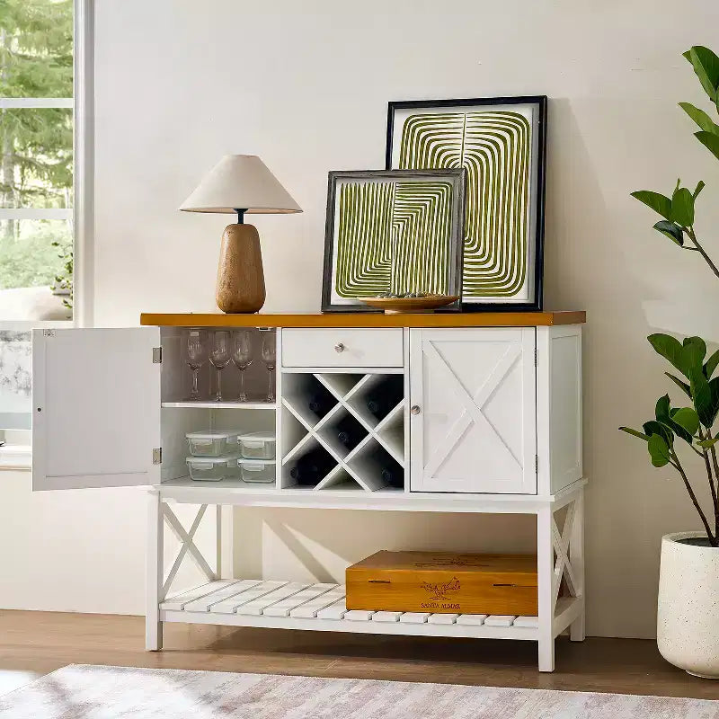Buffet moderne GDFStudio Forster 47,5 en bois avec porte-bouteilles et tiroirs