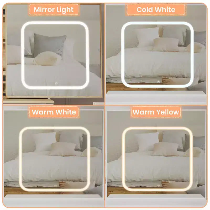 Coiffeuse avec miroir coulissant et lumières, ensemble de coiffeuse avec 4 tiroirs, tabouret, étagères ouvertes