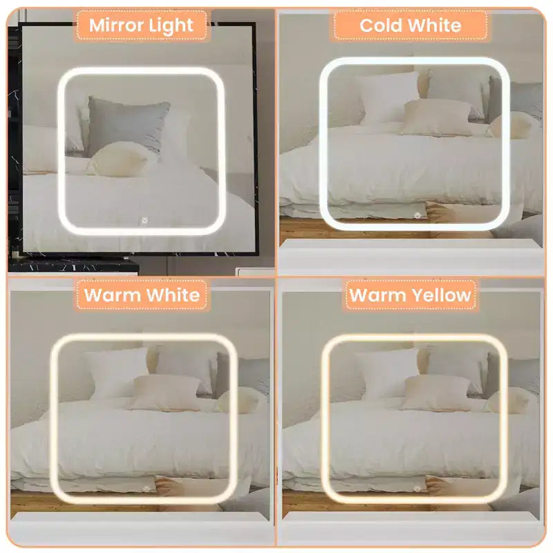 Coiffeuse avec miroir coulissant et lumières, ensemble de coiffeuse avec 4 tiroirs, tabouret, étagères ouvertes