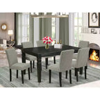 HomeStock 7 Piece Rectangle Dining Set Black Shitake Linen Fabric