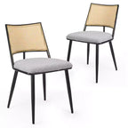 PexFix 2Pcs Dining Chairs Mid-Century Modern Kitchen Chairs with Rattan Backrest & Metal Frame Boucle Upholstered Accent Chairs White
