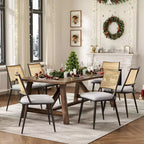 PexFix Lot de 2 chaises de salle à manger modernes du milieu du siècle, chaises de cuisine avec dossier en rotin et cadre en métal, chaises d'appoint rembourrées en tissu bouclé, blanc