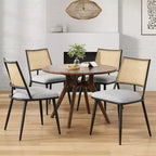 PexFix Lot de 2 chaises de salle à manger modernes du milieu du siècle, chaises de cuisine avec dossier en rotin et cadre en métal, chaises d'appoint rembourrées en tissu bouclé, blanc