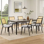 PexFix Lot de 2 chaises de salle à manger modernes du milieu du siècle, chaises de cuisine avec dossier en rotin et cadre en métal, chaises d'appoint rembourrées en tissu bouclé, blanc
