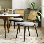 PexFix Lot de 2 chaises de salle à manger modernes du milieu du siècle, chaises de cuisine avec dossier en rotin et cadre en métal, chaises d'appoint rembourrées en tissu bouclé, blanc