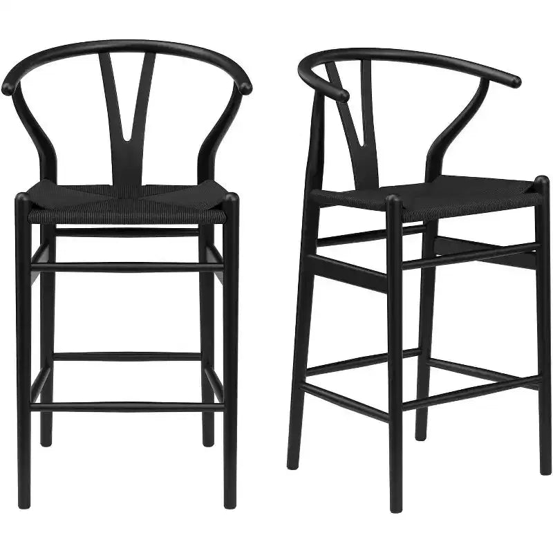 PexFix Tabouret de bar Wishbone entièrement assemblé, hauteur comptoir, tressé, pour îlot de cuisine, noir