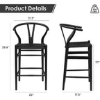 PexFix Tabouret de bar Wishbone entièrement assemblé, hauteur comptoir, tressé, pour îlot de cuisine, noir