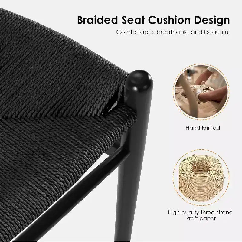 PexFix Tabouret de bar Wishbone entièrement assemblé, hauteur comptoir, tressé, pour îlot de cuisine, noir