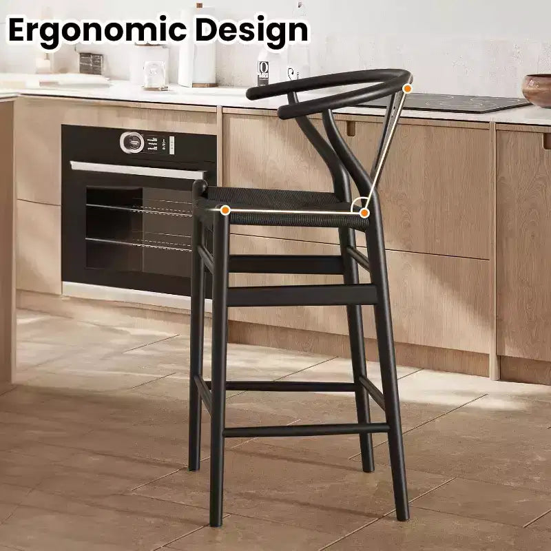 PexFix Tabouret de bar Wishbone entièrement assemblé, hauteur comptoir, tressé, pour îlot de cuisine, noir