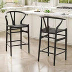 PexFix Tabouret de bar Wishbone entièrement assemblé, hauteur comptoir, tressé, pour îlot de cuisine, noir