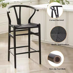 PexFix Tabouret de bar Wishbone entièrement assemblé, hauteur comptoir, tressé, pour îlot de cuisine, noir