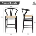 PexFix Tabouret de bar Wishbone entièrement assemblé, hauteur comptoir tressé pour îlot de cuisine, beige