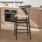 PexFix Tabouret de bar Wishbone entièrement assemblé, hauteur comptoir tressé pour îlot de cuisine, beige