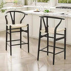 PexFix Tabouret de bar Wishbone entièrement assemblé, hauteur comptoir tressé pour îlot de cuisine, beige