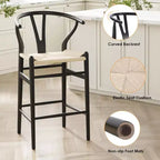 PexFix Tabouret de bar Wishbone entièrement assemblé, hauteur comptoir tressé pour îlot de cuisine, beige