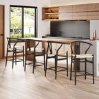 PexFix Tabouret de bar Wishbone entièrement assemblé, hauteur comptoir tressé pour îlot de cuisine, beige