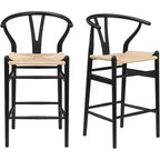 PexFix Tabouret de bar Wishbone entièrement assemblé, hauteur comptoir tressé pour îlot de cuisine, beige