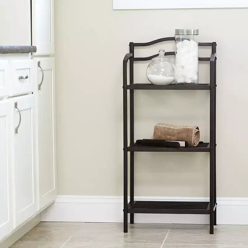 Étagère de Rangement de Salle de Bain en Métal à 3 Niveaux Household Essentials, Brun Expresso