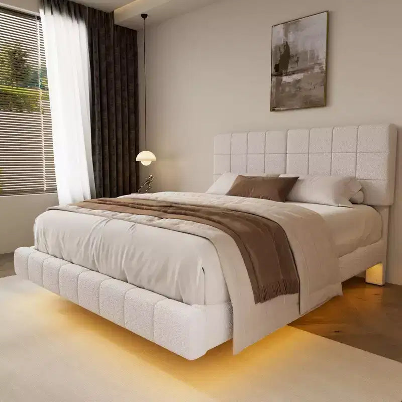 Lit flottant moderne rembourré Florentino Christopher Knight Home avec lumières LED