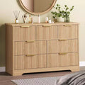 47.24 Fluted Dresser for Bedroom with 7 Drawers, Wooden Long Dresser w/ Metal Handle, Furniture Dresser TV Stand Wood