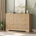 Commode cannelée de 47,24 po pour chambre à coucher avec 7 tiroirs, commode longue en bois avec poignée en métal, meuble commode meuble TV en bois