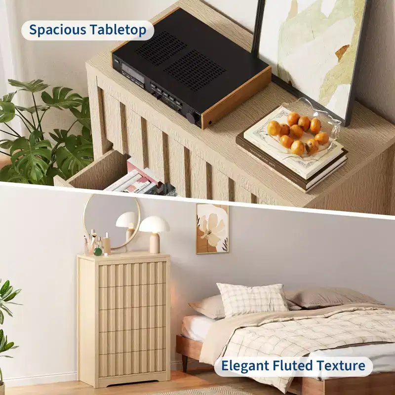 Commode à tiroirs, Commode moderne pour chambre à coucher avec plateau en bois