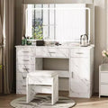GustoWave Vanity Desk with Large Mirror and Lights, Makeup Vanity with Power Outlet, 7 Drawers & Cushioned Stool, Dressing Table