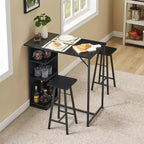 3-Piece Bar Table and Stools Set, Counter Height with Storage Shelves, Space-Saving Kitchen, Apartment & Breakfast Nook Furniture
