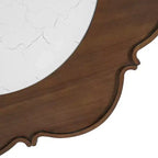 Table basse à 2 niveaux Zeus & Ruta de style Mid-Century avec plateau en verre craquelé blanc et étagère en rotin, motif pétales, finition noyer, 80 cm