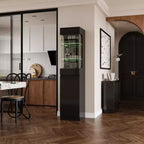 Famapy Armoire haute de présentation noire avec lumières LED - Rangement moderne pour verrerie et objets de décoration