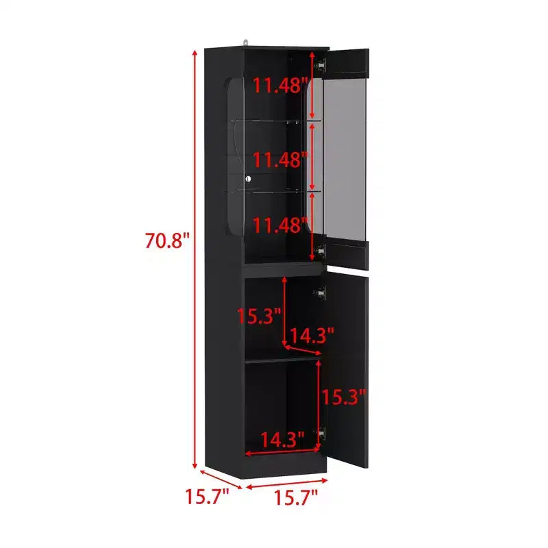 Famapy Armoire haute de présentation noire avec lumières LED - Rangement moderne pour verrerie et objets de décoration