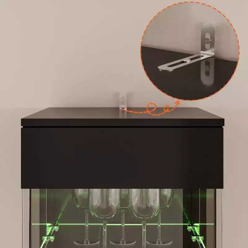 Famapy Armoire haute de présentation noire avec lumières LED - Rangement moderne pour verrerie et objets de décoration