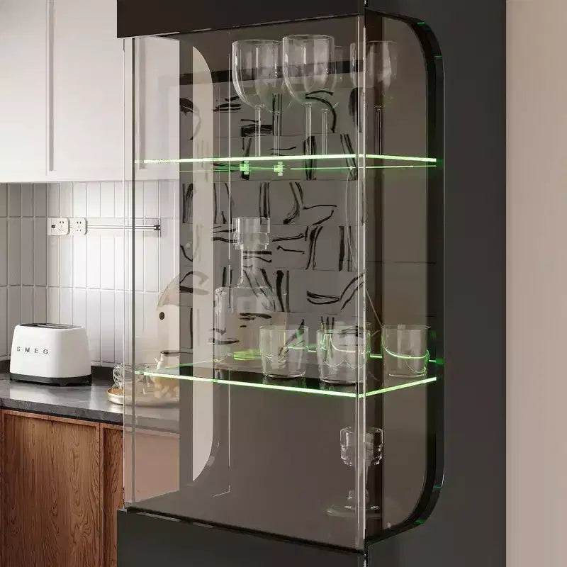 Famapy Armoire haute de présentation noire avec lumières LED - Rangement moderne pour verrerie et objets de décoration