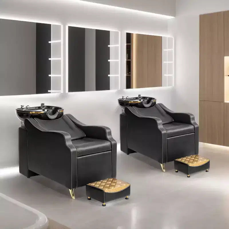 Bac à shampoing et chaise de coiffure Karl Home Black avec bac en céramique extra large