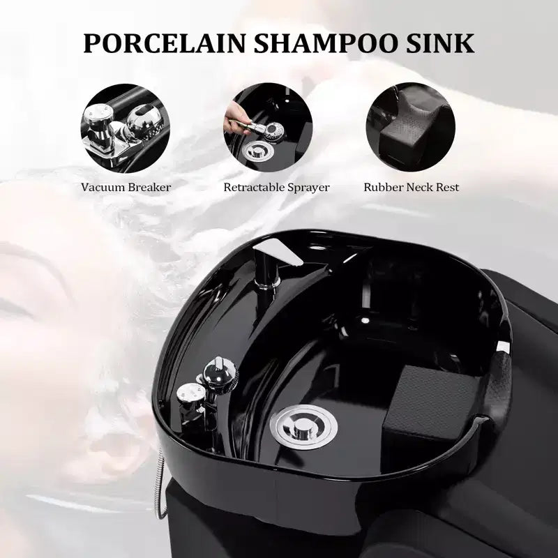 Bac à shampoing et chaise de coiffure Karl Home Black avec bac en céramique extra large