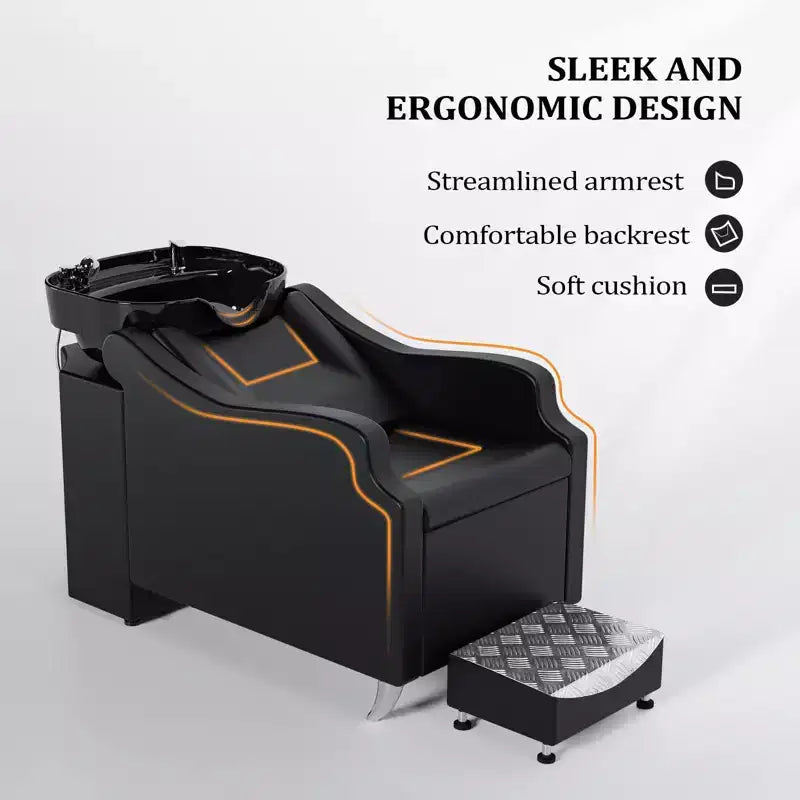 Bac à shampoing et chaise de coiffure Karl Home Black avec bac en céramique extra large