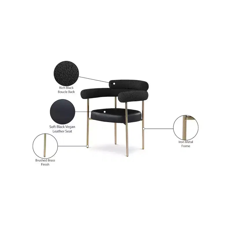 Meridian Furniture, Chaises de salle à manger Blake en cuir végétalien cognac / tissu bouclé, lot de 2