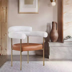 Meridian Furniture, Chaises de salle à manger Blake en cuir végétalien cognac / tissu bouclé, lot de 2