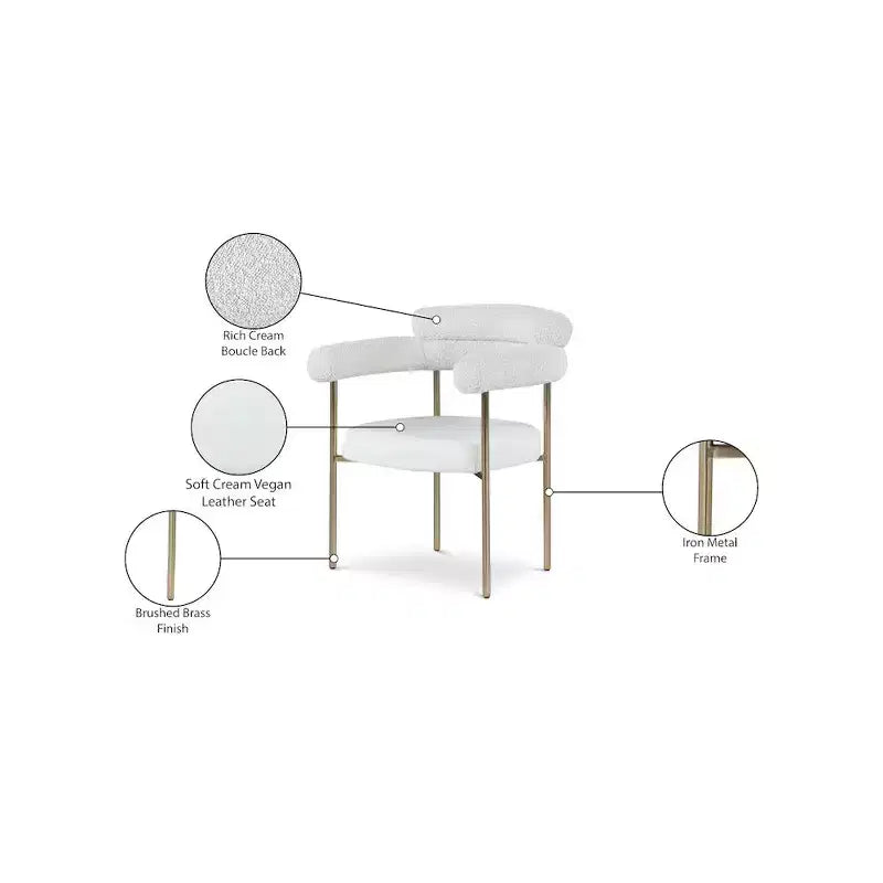 Meridian Furniture, Chaises de salle à manger Blake en cuir végétalien cognac / tissu bouclé, lot de 2
