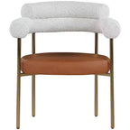Meridian Furniture, Chaises de salle à manger Blake en cuir végétalien cognac / tissu bouclé, lot de 2