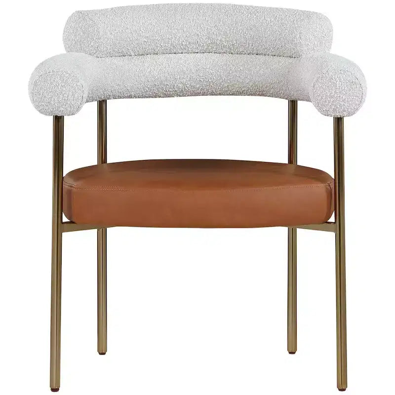 Meridian Furniture, Chaises de salle à manger Blake en cuir végétalien cognac / tissu bouclé, lot de 2
