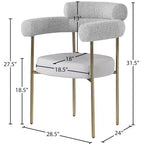 Meridian Furniture, Chaises de salle à manger Blake en cuir végétalien cognac / tissu bouclé, lot de 2