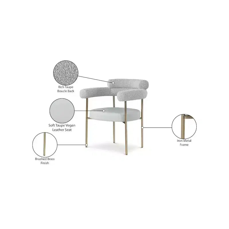 Meridian Furniture, Chaises de salle à manger Blake en cuir végétalien cognac / tissu bouclé, lot de 2