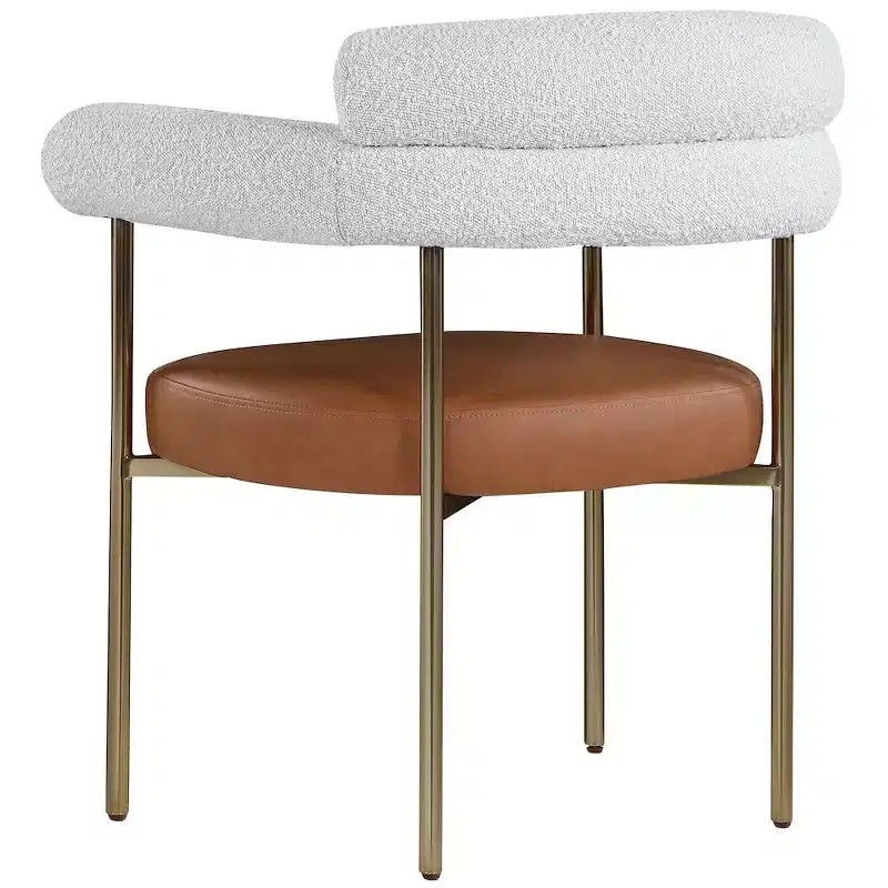 Meridian Furniture, Chaises de salle à manger Blake en cuir végétalien cognac / tissu bouclé, lot de 2
